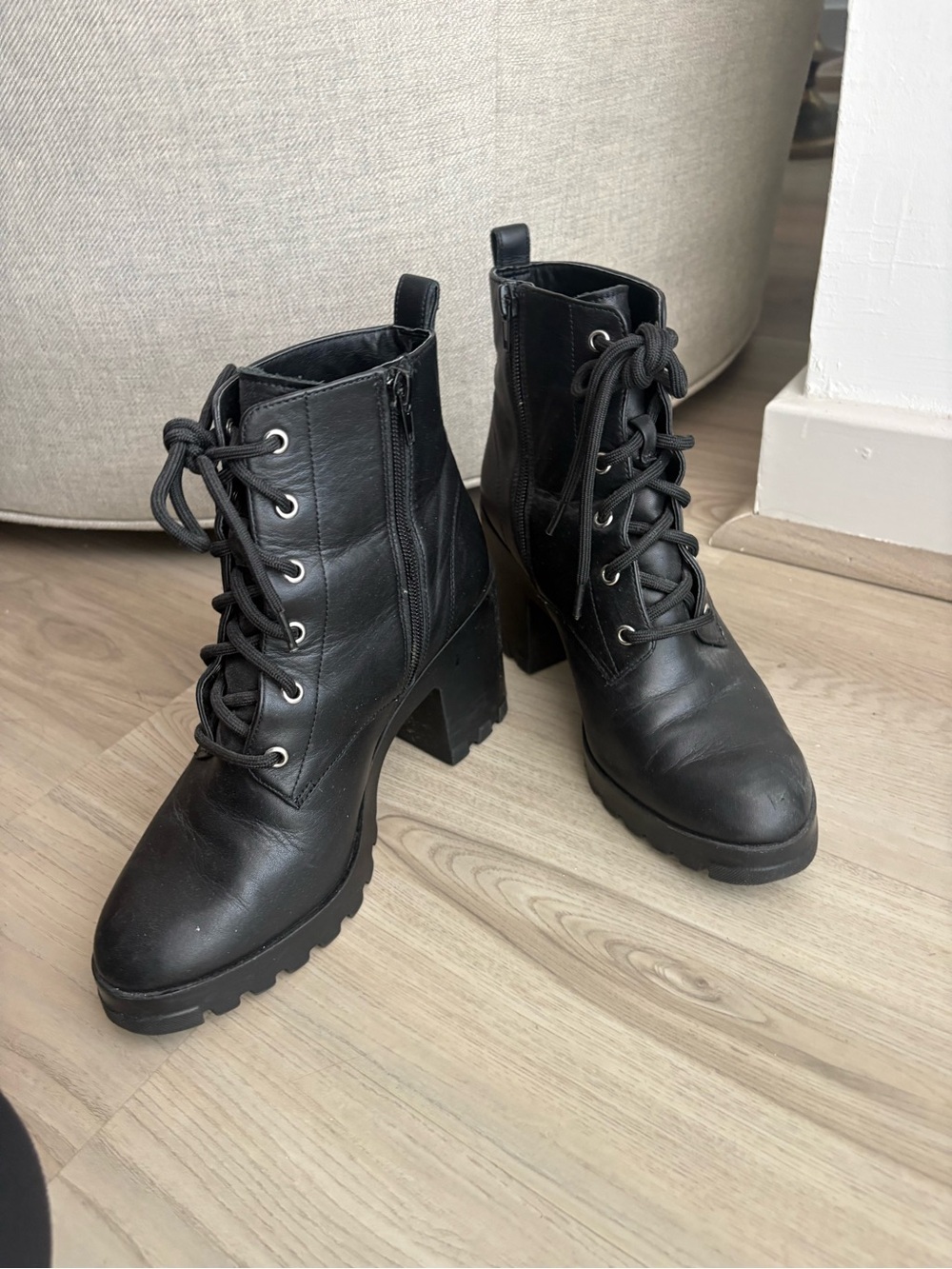 BP Black Lace-Up Chunky Combat Heel Boots
